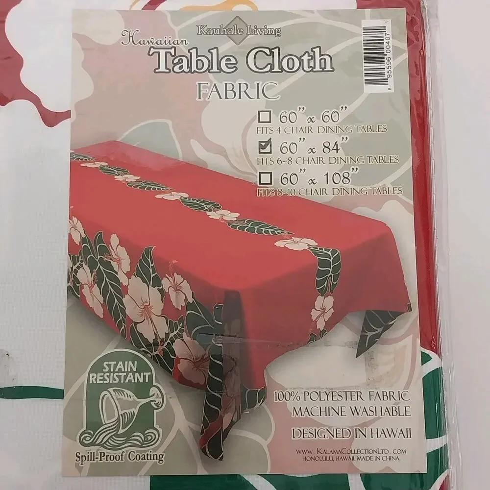 Kauhale Living Hawaiian Hibiscus Floral Tablecloth Red Green White 60